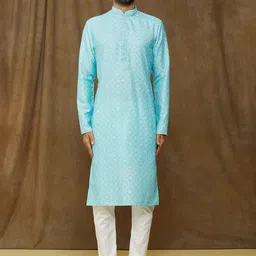 Samyukta Singhania Men Ethnic Motifs Printed Regular Thread Work Kurta with Churidar image 1