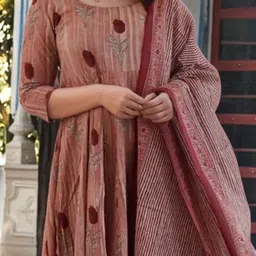 KALINI Ethnic Motifs Printed Round Neck A Line Kurta With Trousers & Dupatta image 5