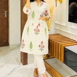 PRENEA Women Floral Printed Regular Linen Kurta with Palazzos-picture-13