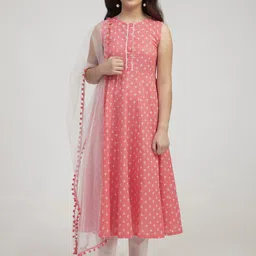 Bitiya by Bhama Girls Floral Printed Cotton Kurta with Trousers & Dupatta-image-41