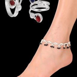 sonu select Pack of 2 Alloy Silver Anklets WIth Toe Rings-image-3