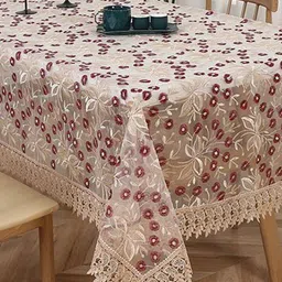 MONKDECOR Maroon Floral 2-Seater Table Cover With Embroidered details-26