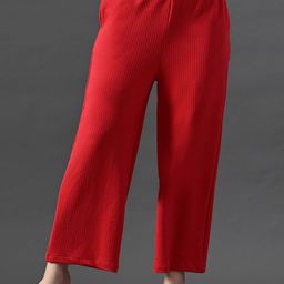 The Roadster Lifestyle Co Women Ribbed Straight Fit High-Rise Trousers-image-47