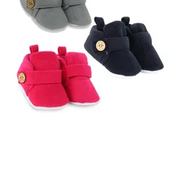 NESKA MODA Set Of 3 Pair Baby Boys & Baby Girls 6 To 12 Months Velvet Velcro Booties-picture-11