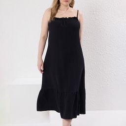 Trendyol Shoulder Straps Ruffles Tiered A-Line Midi Plus Size Dress-picture-12