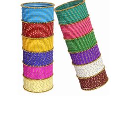 ZULKA Set of 158 Metal With Zari Pattern and Ball Chain Linked Bangles image 2