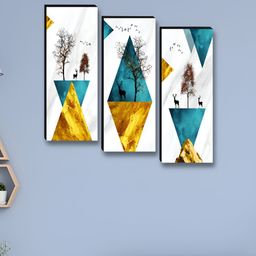 Myntra Elegant Homes White & Blue 3 Pcs Wooden Tree & Deer Floral and Botanical Wall Art-picture-5