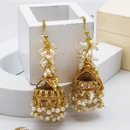 GRIIHAM Gold-Plated Pearls Beaded Dome Shaped Jhumkas-35