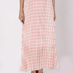 JAKANARY Checked Pleated A-line Midi Skirt-picture-6