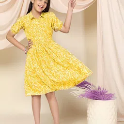 YK Print Puff Sleeve Fit & Flare Dress-picture-40