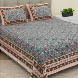 The Craft Monk Green Floral 210 TC King Bedsheet with 2 Pillow Covers-image-98