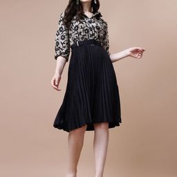 CORSICA Women Floral Printed Peter Pan Collar Fit & Flare Cotton Dress-image-86