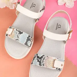 Carlton London sports Women Textured Open Toe Flats With Buckle-image-25