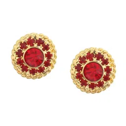 FirstBlush Gold-Plated Artificial Stones Studded Circular Shaped Non Pierced Studs image 4