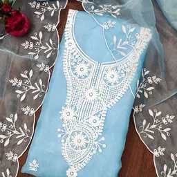 SAINOOR Floral Embroidered Organza Semi-Stitched Dress Material-picture-27