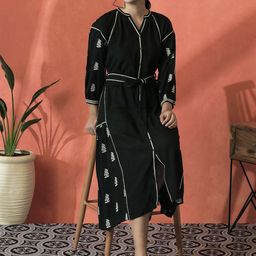 Sangria Floral Embroidered Pure Cotton A-Line Ethnic Dress-image-99