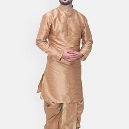 Om Shubh Mangalam Band Collar Dupion Silk Straight Kurta With Dhoti Pants-picture-9