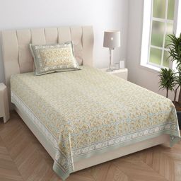 Texstylers Grey & Yellow Paisley Pure Cotton 210 TC Single Bedsheet Set - 1.52 m x 2.29 m-picture-12