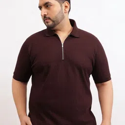 UNSTD Men Plus Size Zipper Textured Polo T-Shirt-image-61
