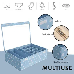 Kuber Industries Blue & White Printed Reusable Drawer Organisers With Transparent Lid image 4