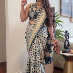 HERE&NOW Pure Cotton Bagru Saree-image-66