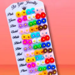 Honbon Women Set Of 36 Daisy Floral Plastic Stud Earrings-picture-17