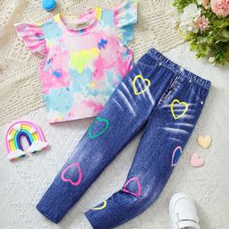 INCLUD Girls Dyed Short Sleeves Top With Trousers-image-17