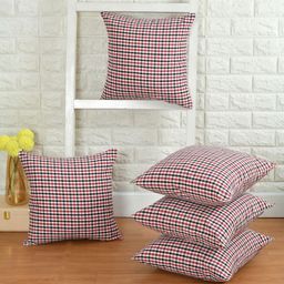 BIGGER FISH Red & Black Set of 5 Checked Square Cushion Covers-13