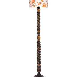 Devansh White & Orange Printed Cotton Open Snake Wooden Floor Lamp-34