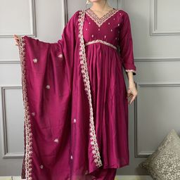KALINI Floral Embroidered Kurta With Trousers & Dupatta-image-36