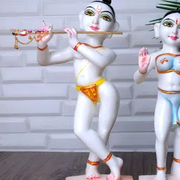 GW CREATIONS Yellow & Blue Radha Krishna Exquisite Marble Religious Idol Showpiece-image-75