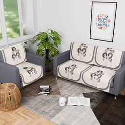 Kuber Industries Cream-Coloured & Green 6 Pieces Printed 3-Seater Velvet Sofa Covers-85