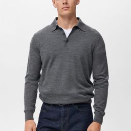 MANGO MAN Heathered Effect Shirt Collar Wool Pullover-picture-7