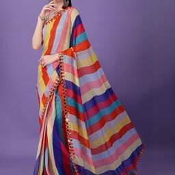 all about you Colourblocked Mirror Work Pure Georgette Saree-image-97
