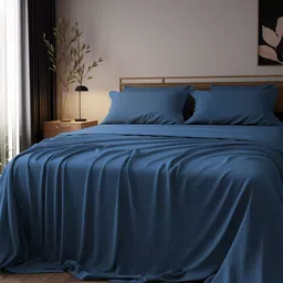 MUSH Navy Blue 400 TC Bamboo King Bedsheet with 2 Pillow Covers-image-29