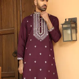 KRAFT INDIA LUXE Floral Embroidered Thread Work Mandarin Collor Straight Kurta-53