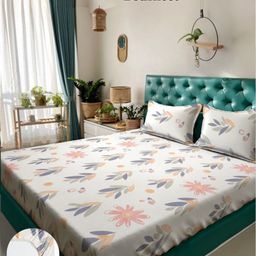 Arrabi White & Pink Floral 300 TC King Bedsheet with 2 Pillow Covers-image-63