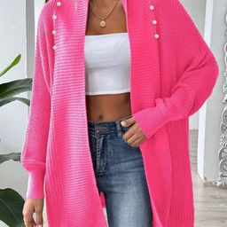 HERE&NOW Self Design Shawl Collar Longline Front-Open Sweater-image-47