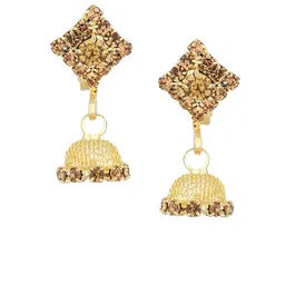 FirstBlush Gold-Plated Cubic Zirconia Studded Clip On Dome Shaped Jhumkas-image-83