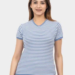 LEZA Women Horizontal Striped V-Neck Cotton Top-picture-20