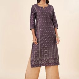 RANGMANCH BY PANTALOONS Ethnic Motifs Printed Notch Neck Straight Kurta-38