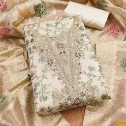 KALINI Floral Foil Printed Embroidered Chanderi Unstitched Dress Material-10