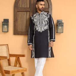 KRAFT INDIA LUXE Paisley Embroidered Mandarin Collar Kurta-image-40