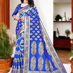SHOP DROP Ethnic Motifs Woven Design Zari Pure Silk Banarasi Saree-image-83