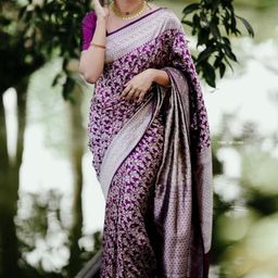 CaniBani Magenta Silk Blend Banarasi Sarees-picture-2