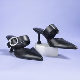 Nine West PU Pointed Toe Kitten Sandals-57