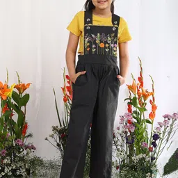 The Tribe Kids Girls Embroidered Cotton Jumpsuit-35