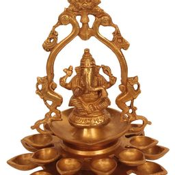 Exotic India Yellow Textured Brass Ganesha Diya-image-71