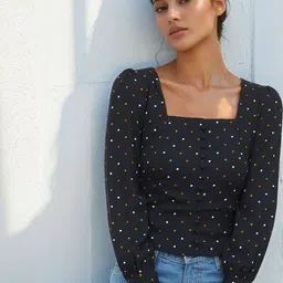 Stylecast X Slyck Women Polka Dot Print Crop Fitted Top-picture-17