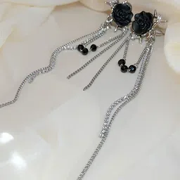 DIVASTRI Silver Plated Artificial Stones Studded & Beaded Floral Korean Drop Earrings-34